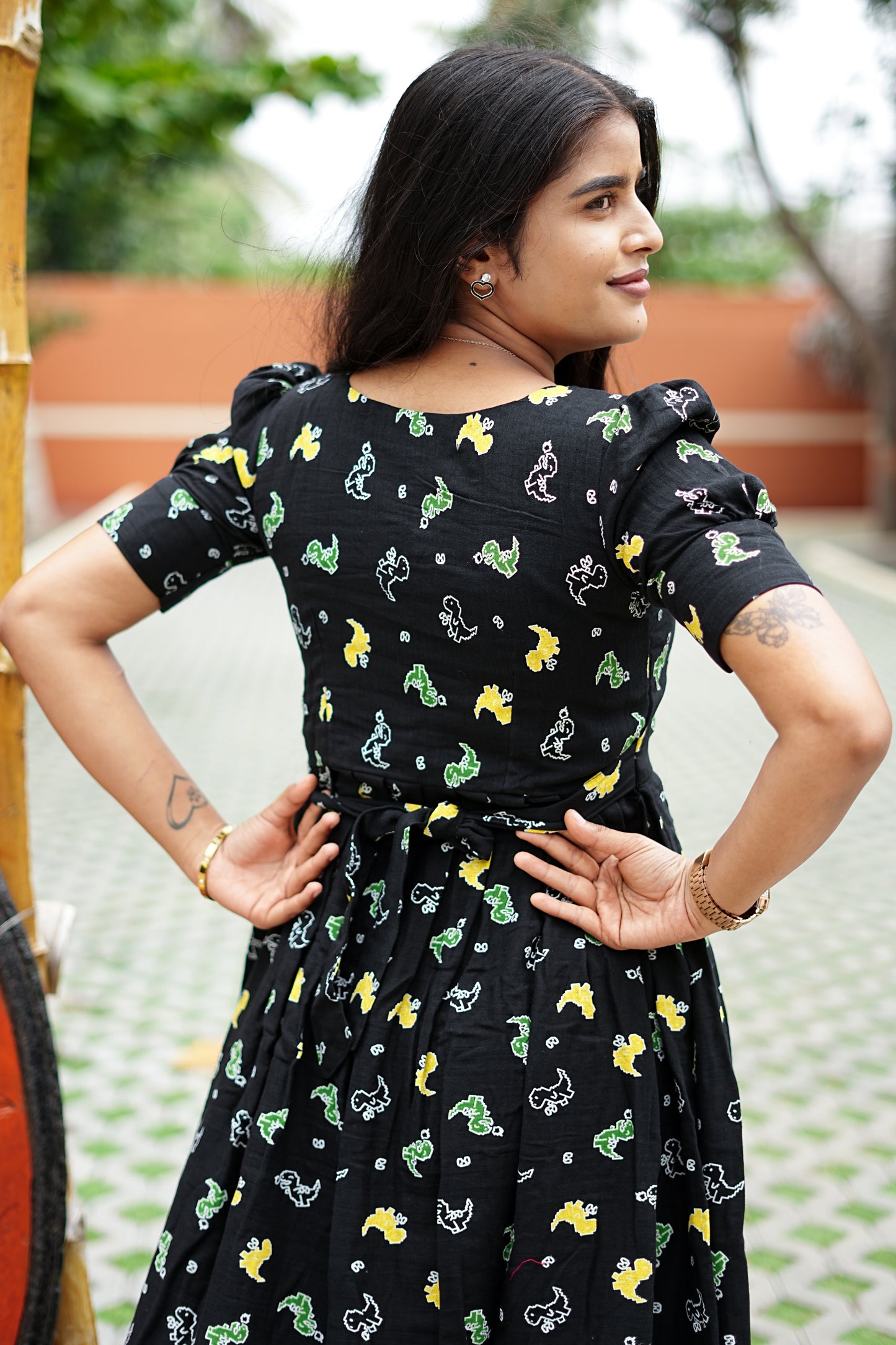 Midnight Black Bunny Maxi Dress for Women | Soft Cotton Printed Maxi Dress | LCMM 011
