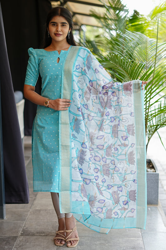 Teal Embroided Mul Chanderi Co ord Set | LCCT 021