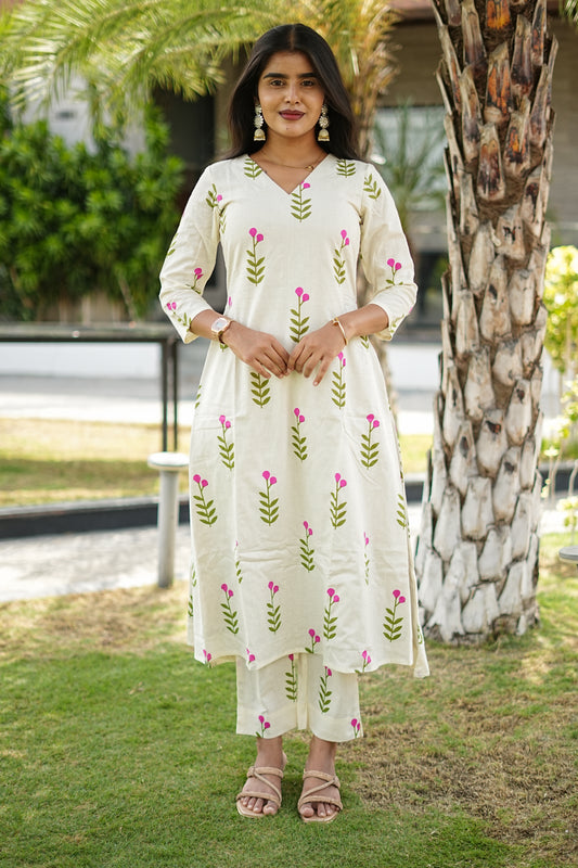 Ivory Blush Cotton A-Line Set | LCTA-026