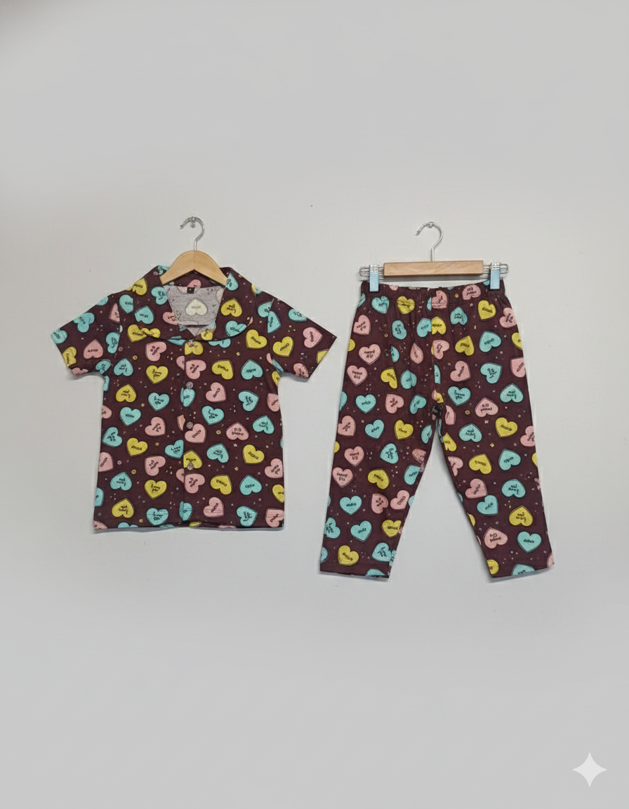 Choco Multi heart Kids Night suit