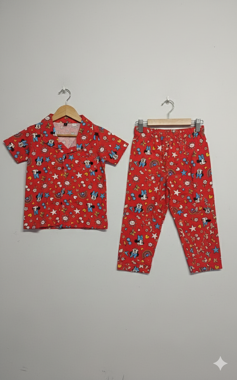 Bright Red Rainbow All over printed Kids night suit