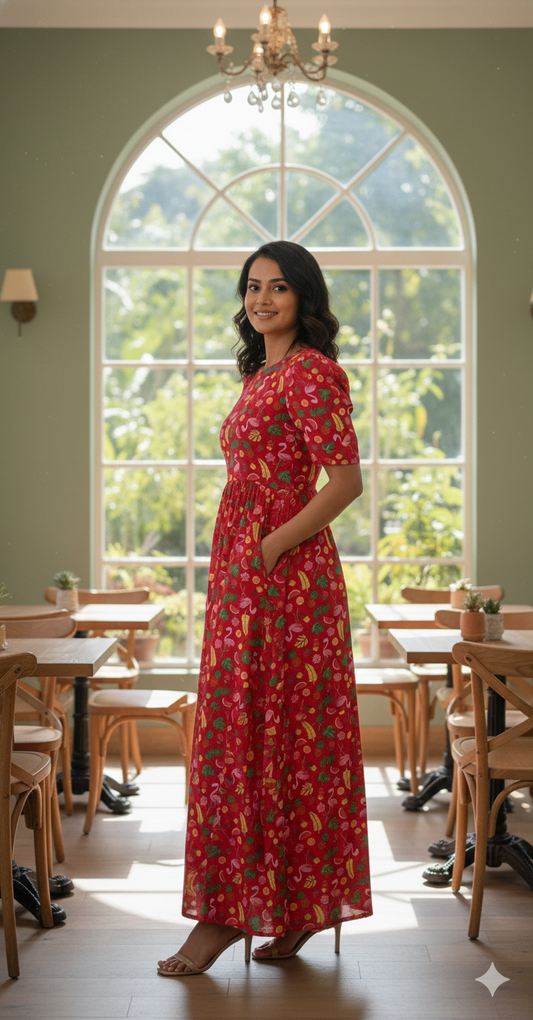 Zipless feeding wear with puff 52 inches Red Ostrich