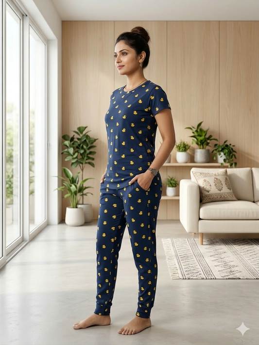 Pyjama Co-Ords Dark Navy Yellow