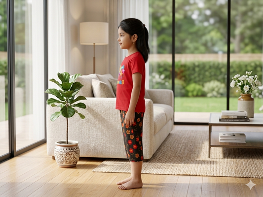Red Flowers Girls casual capri set