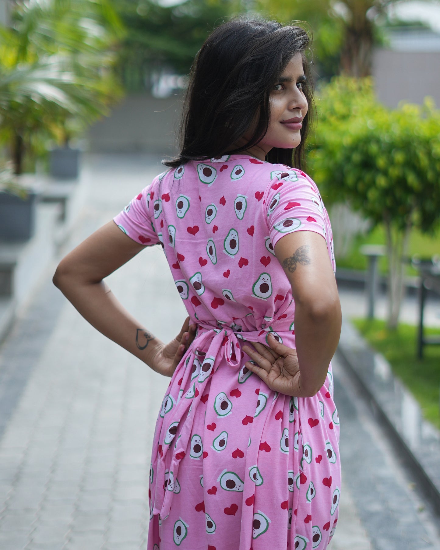 Avocado Print Pink Shawl Feeding Maxi