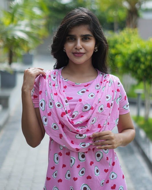 Avocado Print Pink Shawl Feeding Maxi