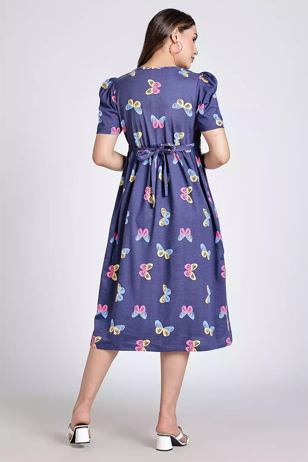 Capri Feeding Wear with Puff Sleeve Blue Navy