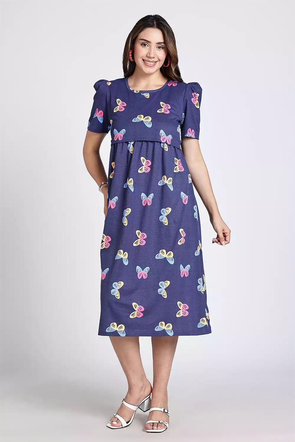 Capri Feeding Wear with Puff Sleeve Blue Navy