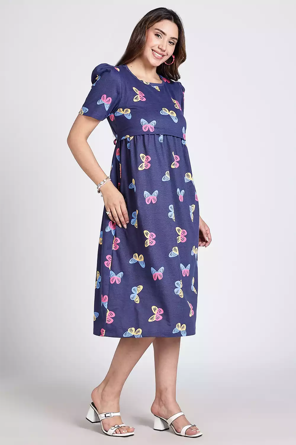 Capri Feeding Wear with Puff Sleeve Blue Navy