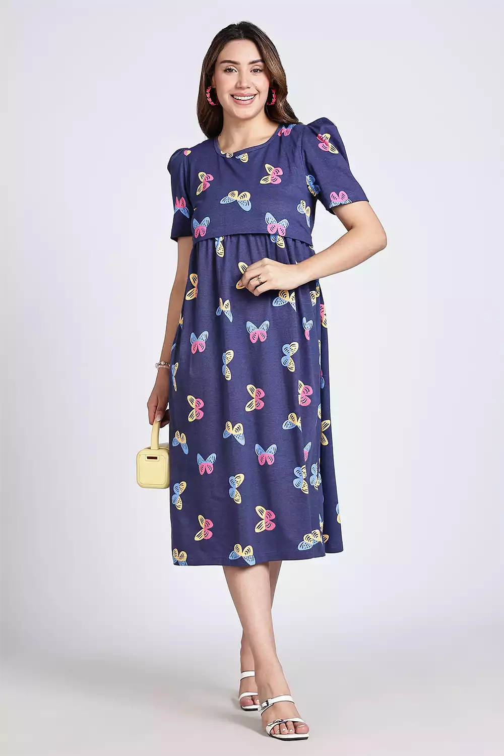 Capri Feeding Wear with Puff Sleeve Blue Navy