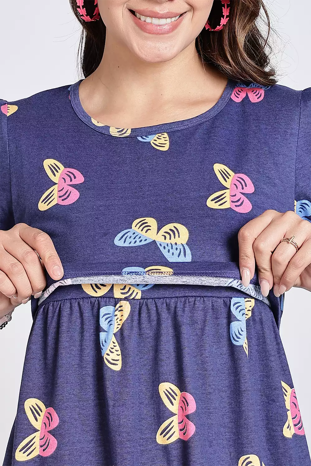 Capri Feeding Wear with Puff Sleeve Blue Navy