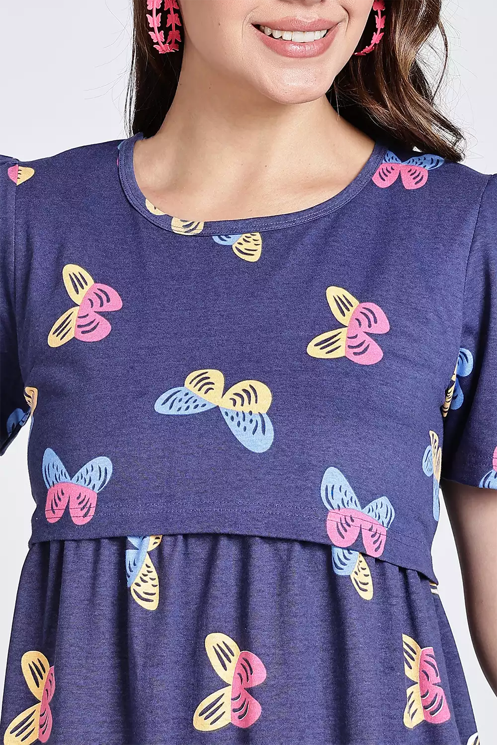 Capri Feeding Wear with Puff Sleeve Blue Navy