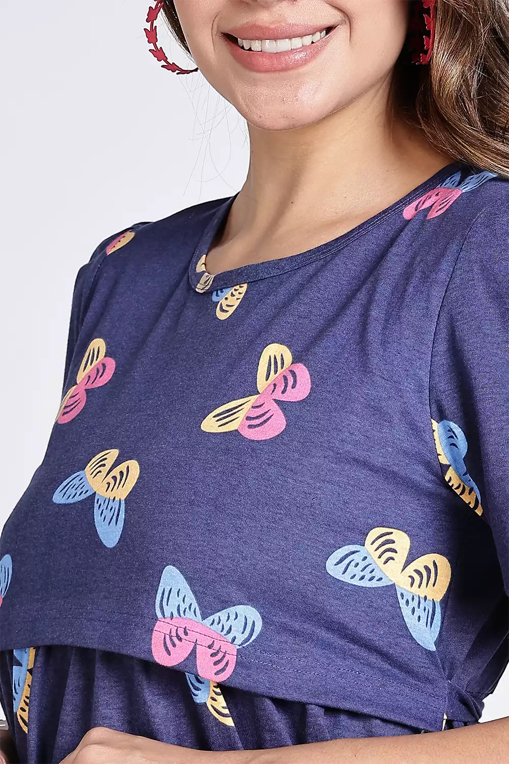Capri Feeding Wear with Puff Sleeve Blue Navy