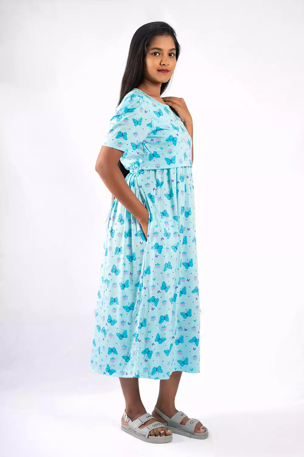 Capri Feeding Wear with Puff Sleeve Blue Butterfly