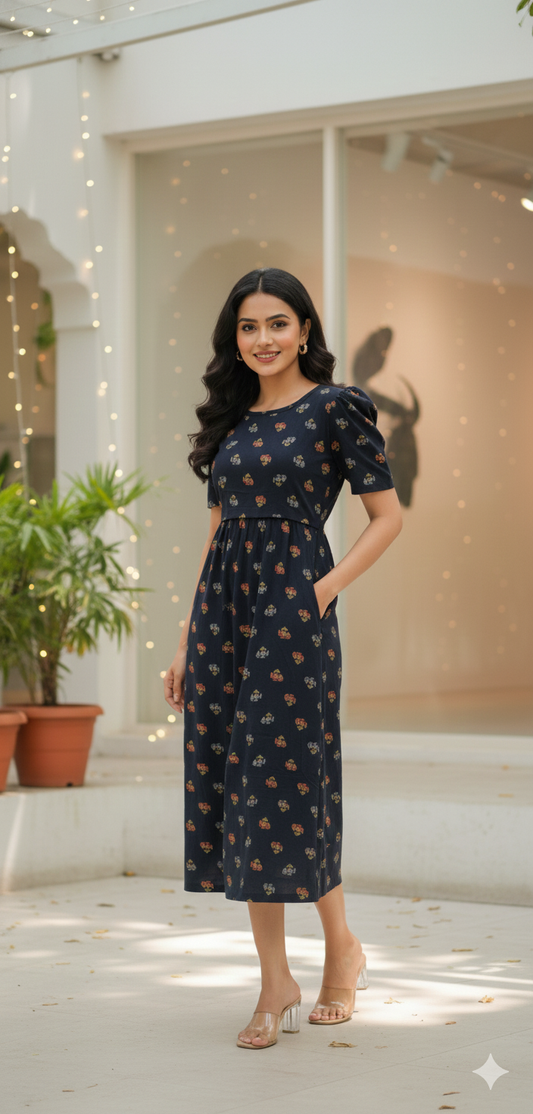 Capri Feeding Wear with Puff Sleeve E Black