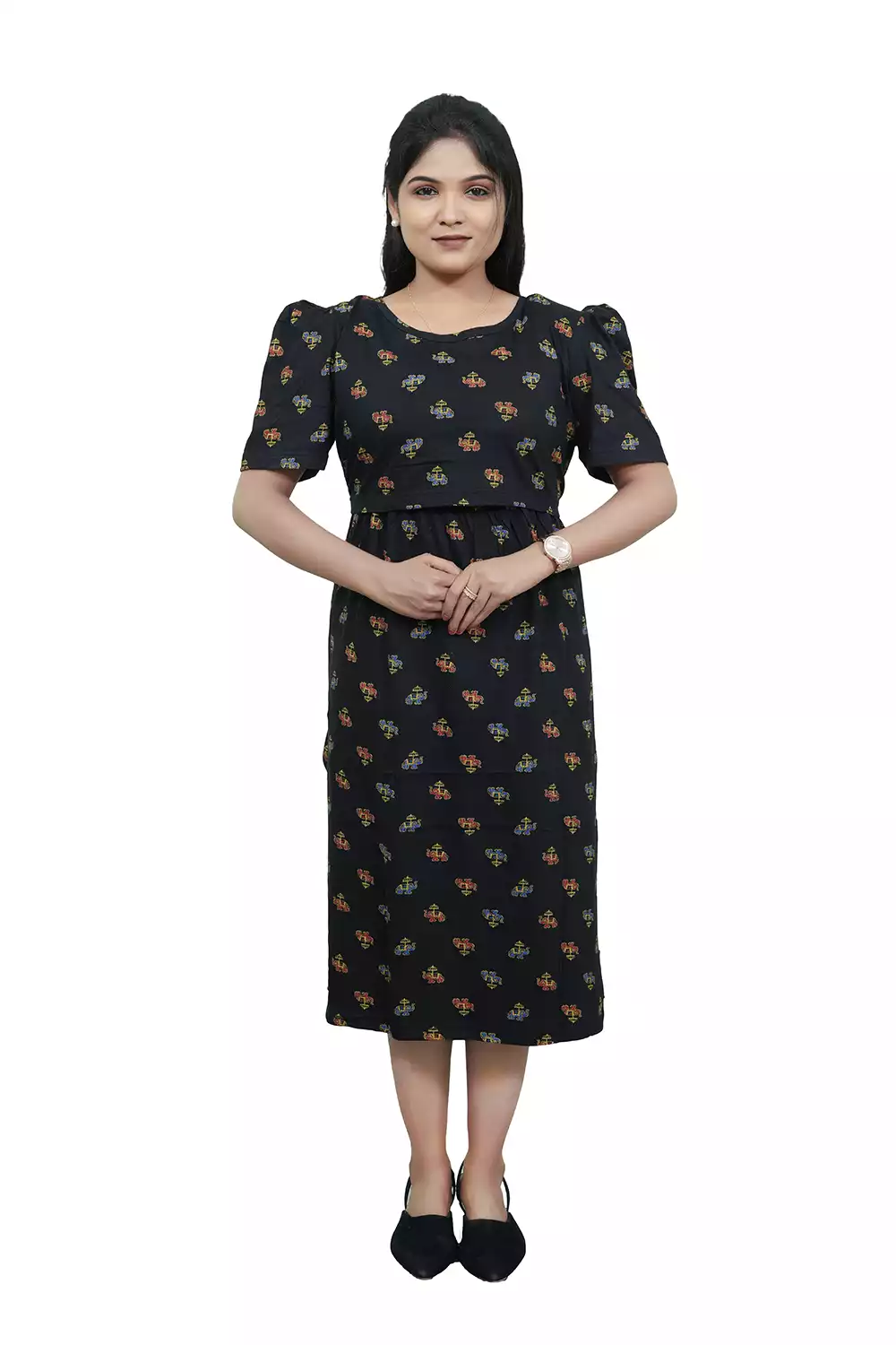 Capri Feeding Wear with Puff Sleeve E Black