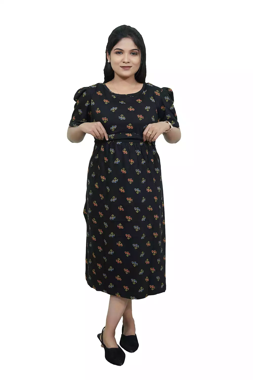 Capri Feeding Wear with Puff Sleeve E Black