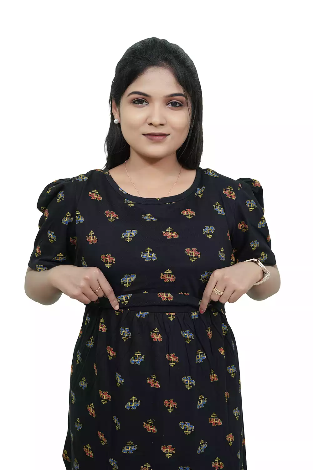 Capri Feeding Wear with Puff Sleeve E Black