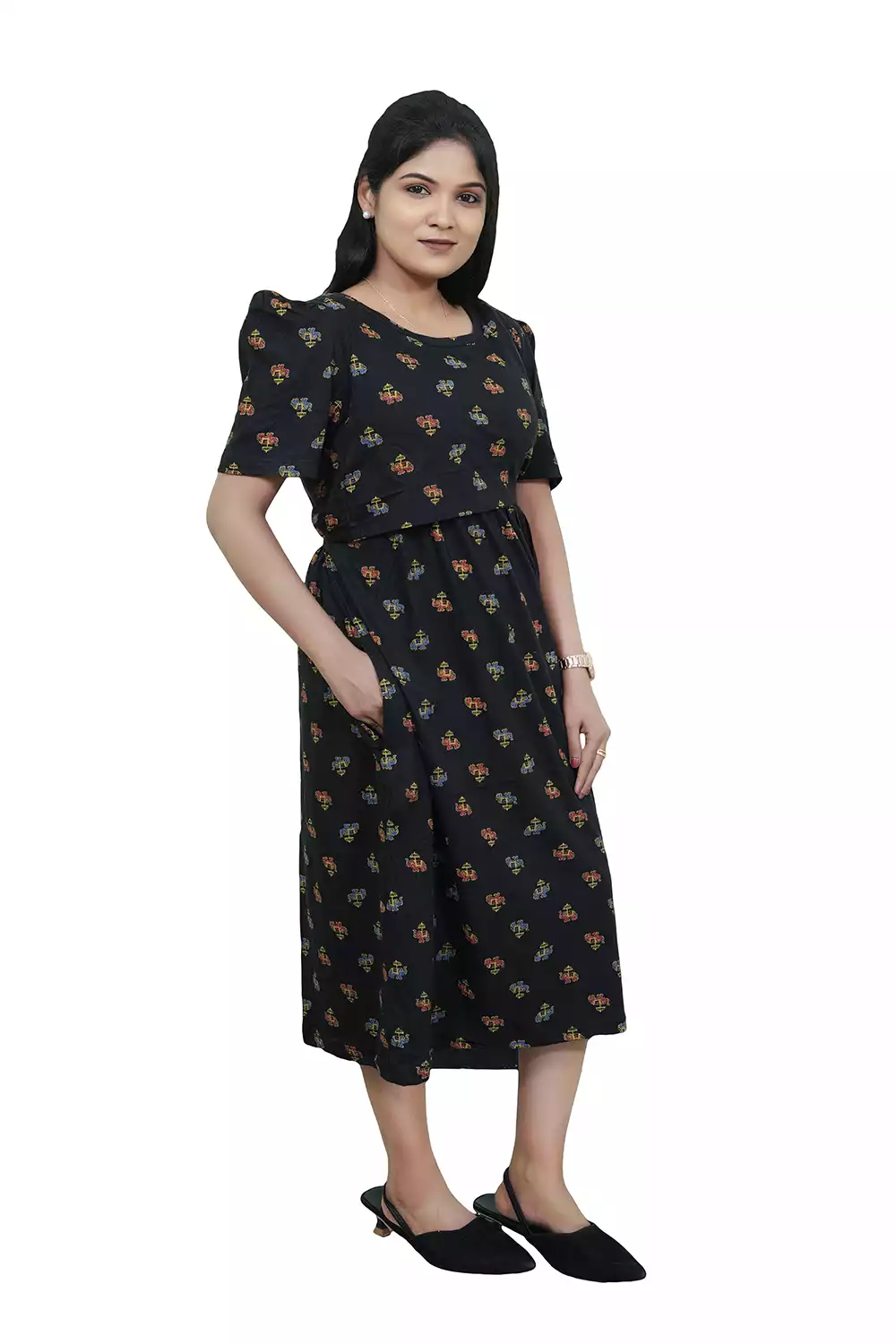 Capri Feeding Wear with Puff Sleeve E Black