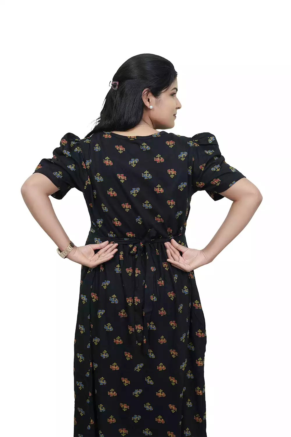 Capri Feeding Wear with Puff Sleeve E Black