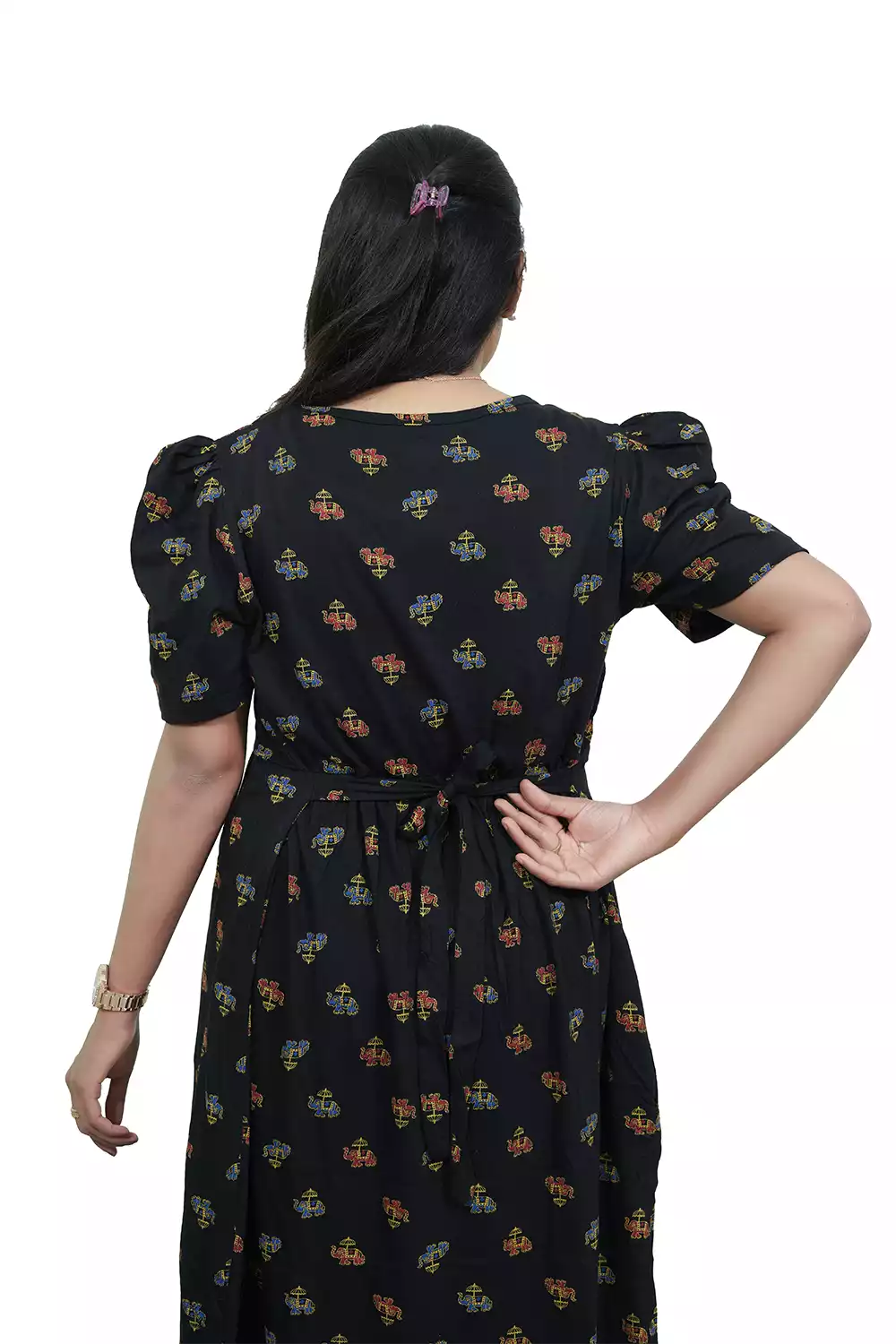 Capri Feeding Wear with Puff Sleeve E Black