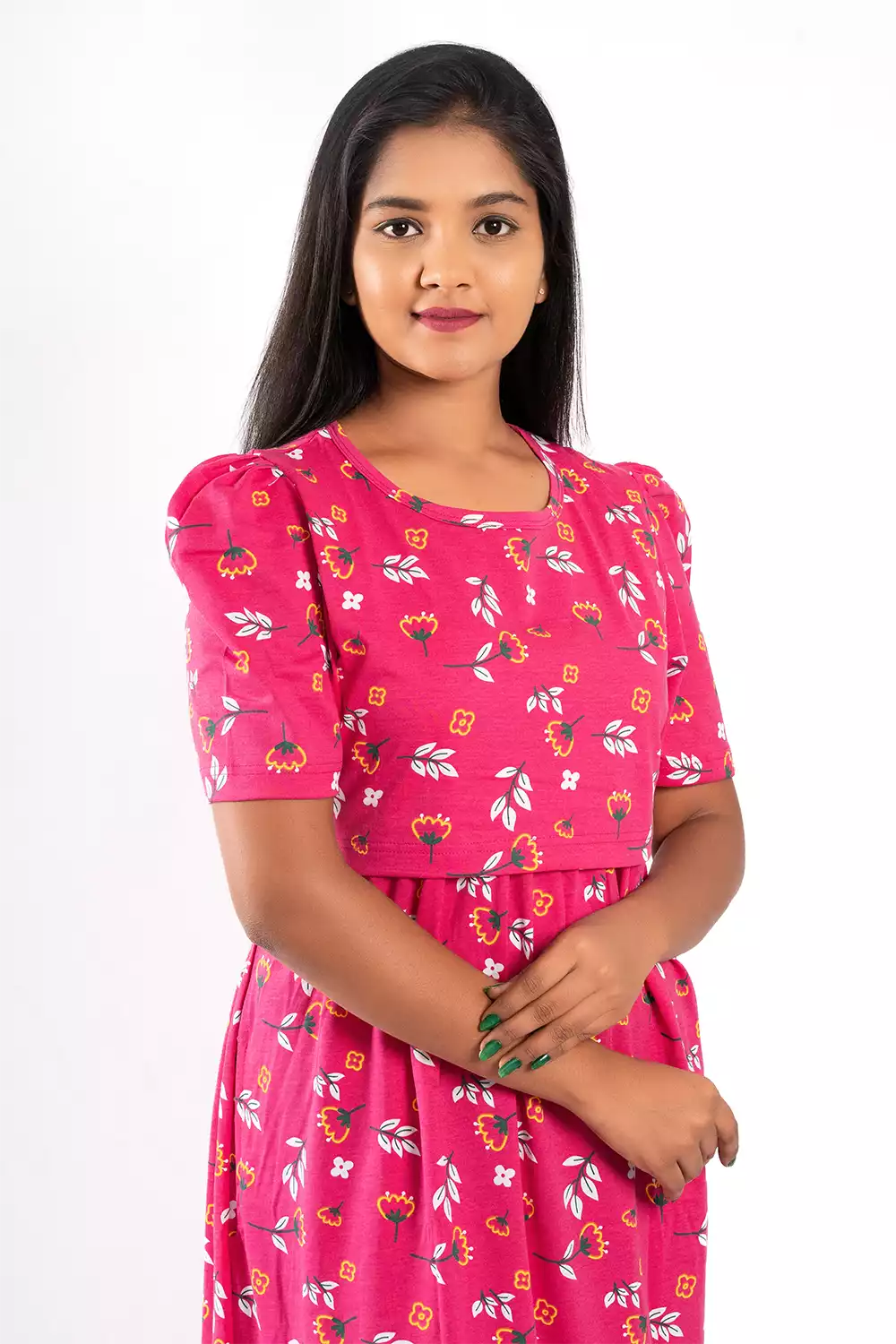 Capri Feeding Wear with Puff Sleeve fuchsia pink