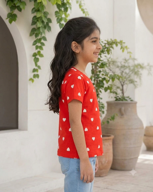 Girls Tshirt Red Hearts