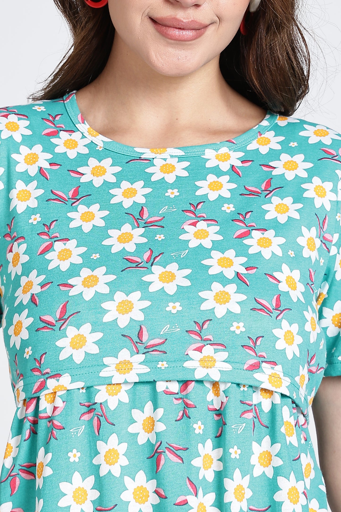 Zipless Feeding Maternity Gown- Puff sleeve 52 inches