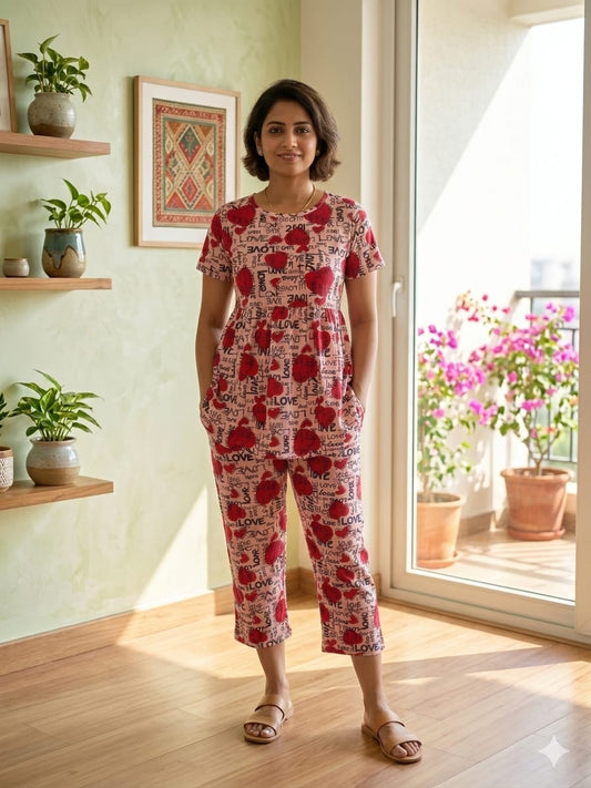 Pink red Heart Peplum Co oords NF