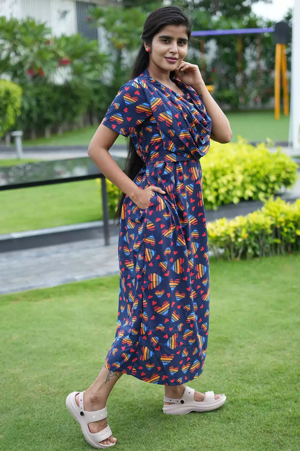 Zipless Maternity Wear Feeding with Shawl Multicolor
