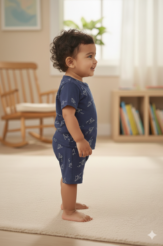 Navy Paper Plane cozy Baby Playtime Lounge Set