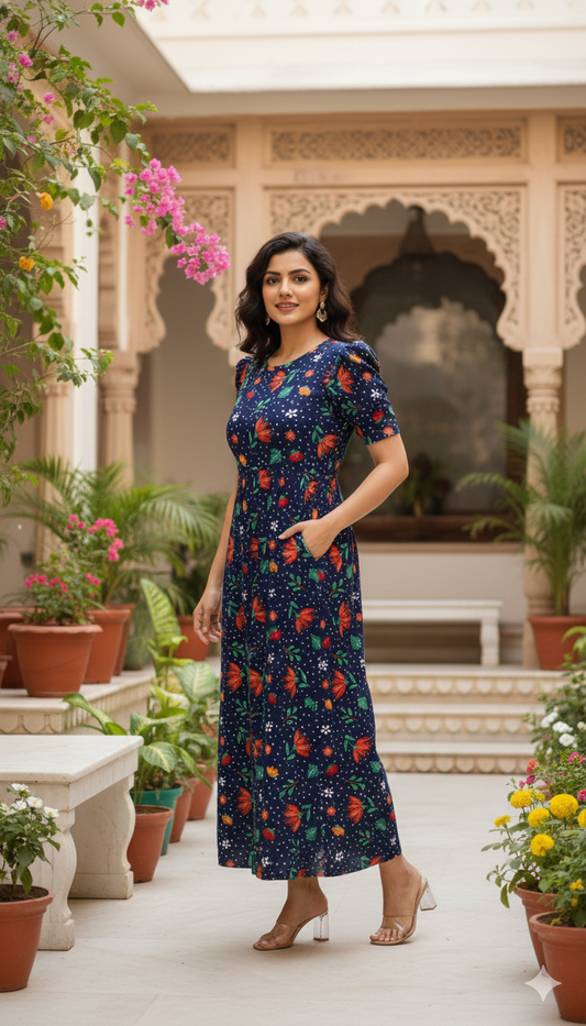 Casual Lounge Wear Non Feeding with puff Navy petals