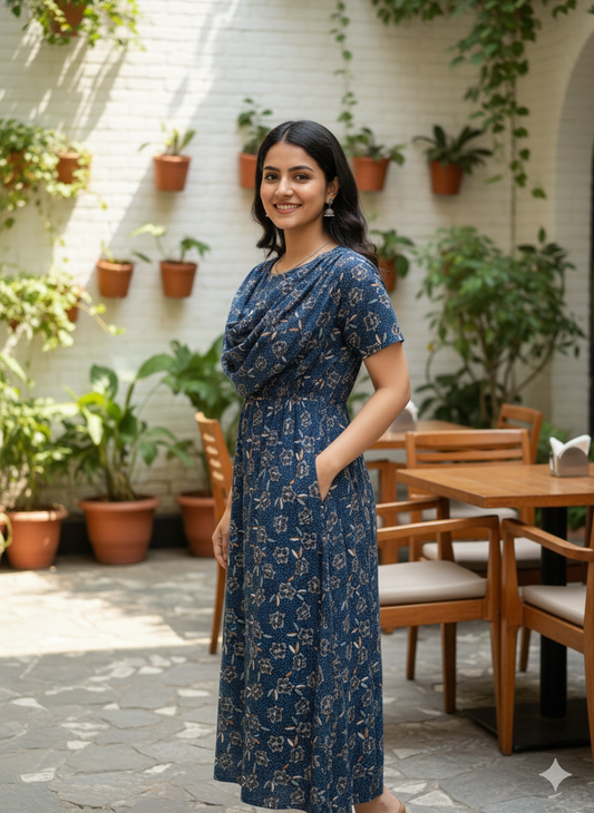 Zipless Maternity Wear Feeding with Shawl Navy rose floral