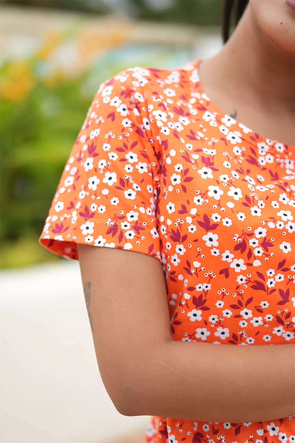 Zipless Feeding Maternity Wear without Puff Sleeve Orange White