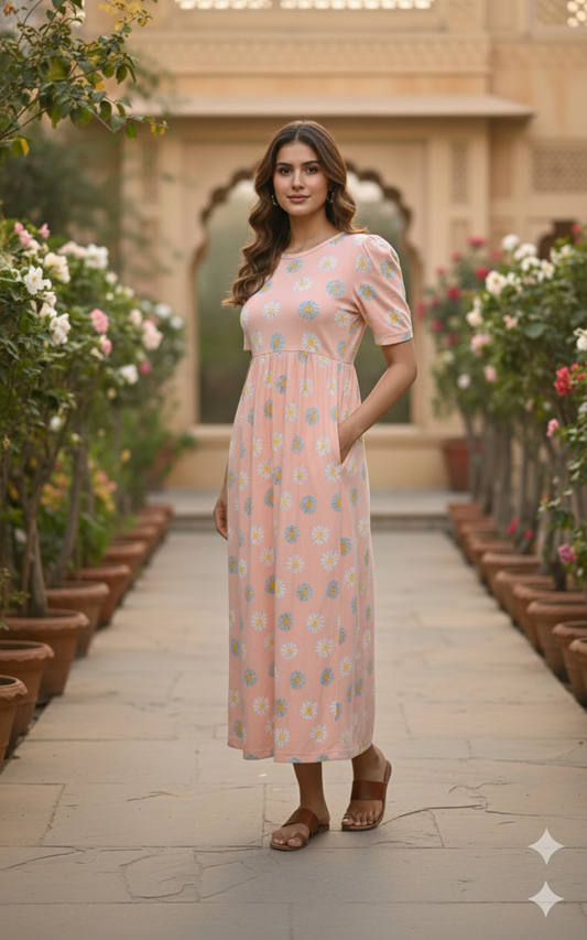 Casual Lounge Wear Non Feeding with Puff Orange Floral