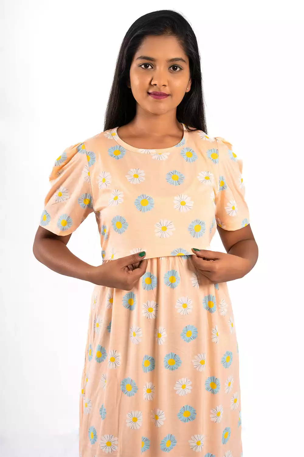 Capri Feeding Wear with Puff Sleeve Orange flower