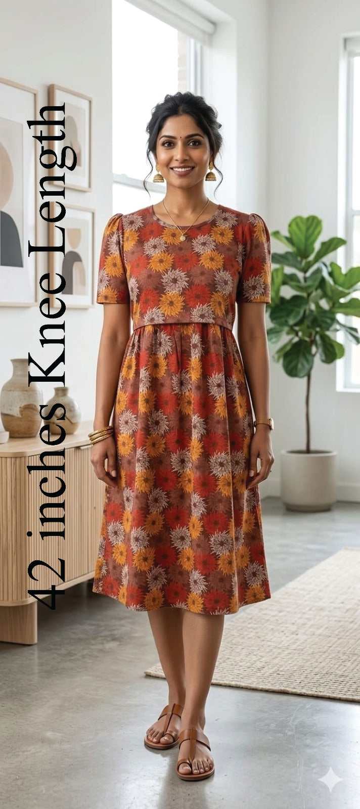 Zipless Feeding maternity Wear Brown Floral 42 Inches