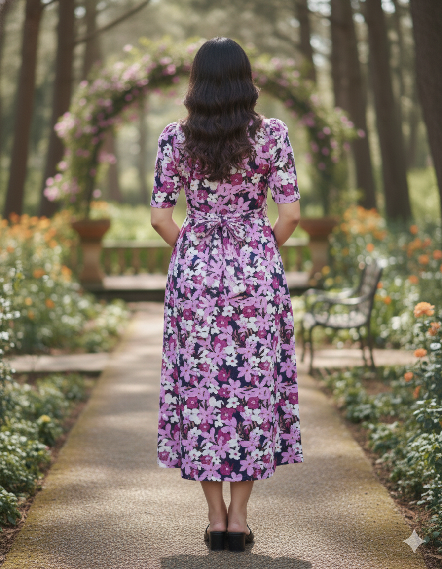 Women’s Printed Pink Petals & Black Brown Maxi Dress Combo
