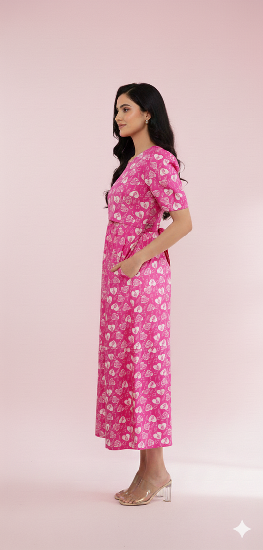 Zipless Maternity wear with puff 47 inches Pink Music