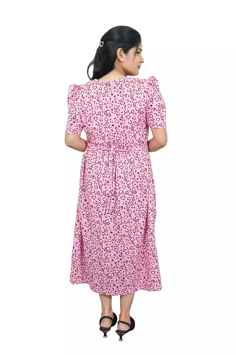 Capri Feeding Wear with Puff Sleeve Pink White