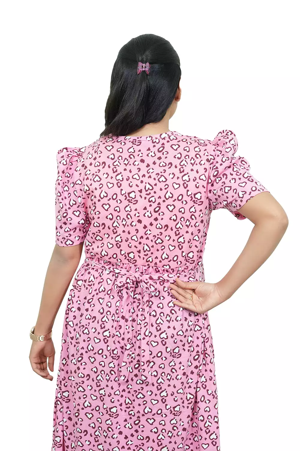 Capri Feeding Wear with Puff Sleeve Pink White