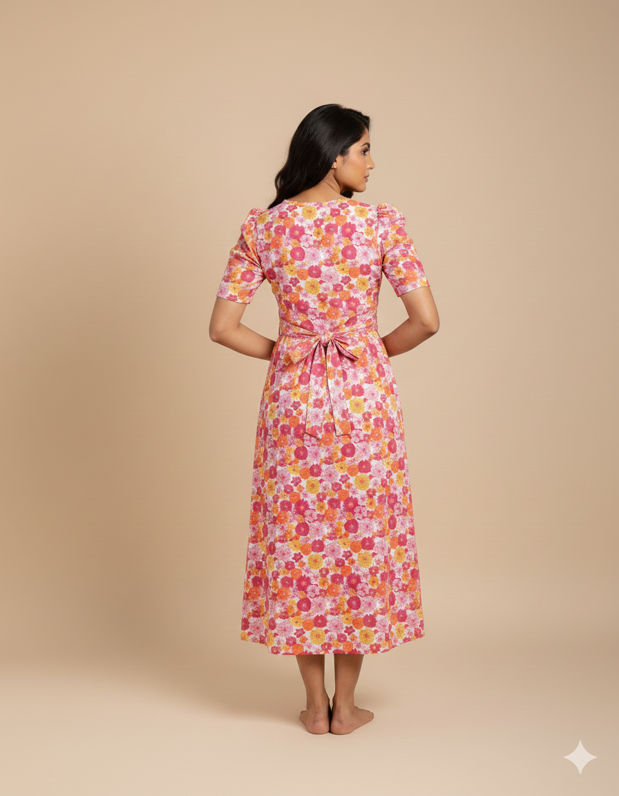 Capri Feeding Wear with Puff Sleeve Pink Yellow