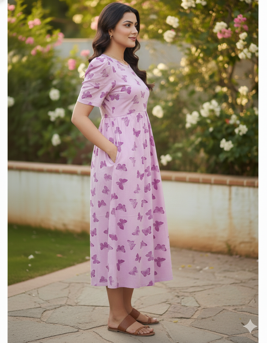 Purple B & Orange Daisy Printed Maxi Dress Combo for Women