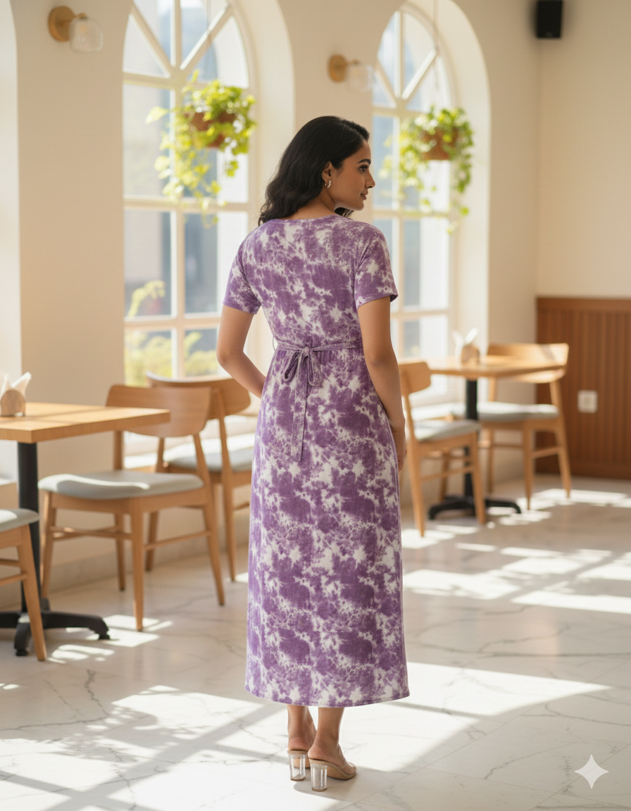 Zipless Maternity Wear Feeding with Shawl Purple Dyed