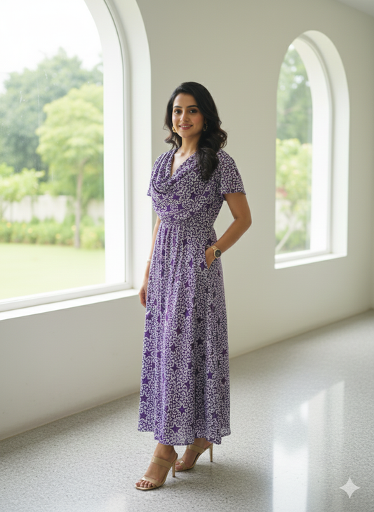 Zipless Maternity Wear Feeding with Shawl Purple white star