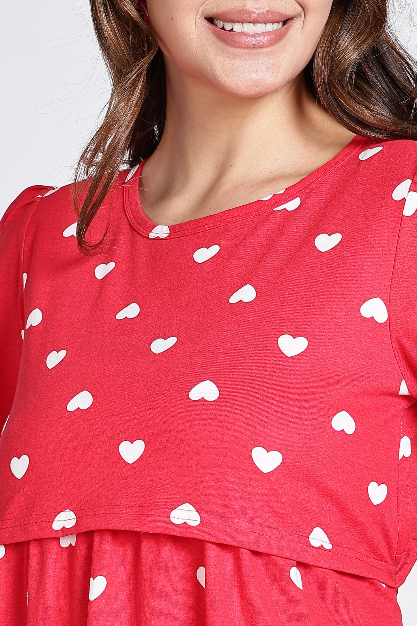 Zipless Feeding Maternity Gown- Puff sleeve 52 inches