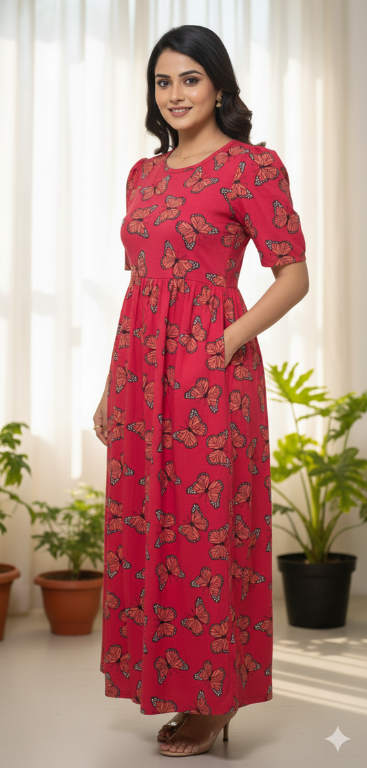 Casual Lounge Wear Non Feeding with puff Red Butterfly