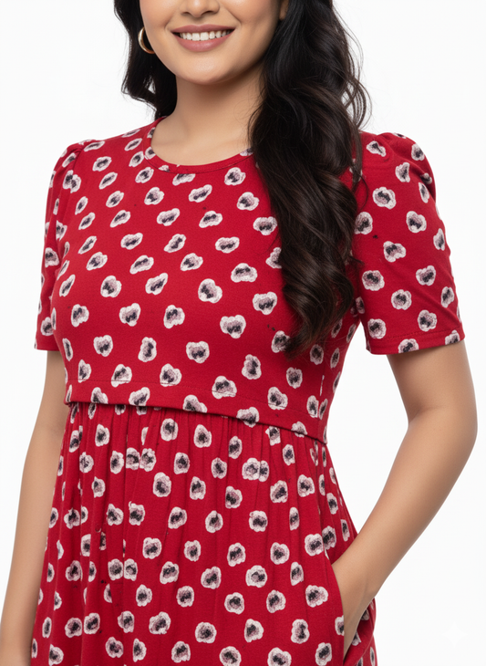 Capri Feeding Wear with Puff Sleeve Red Eye