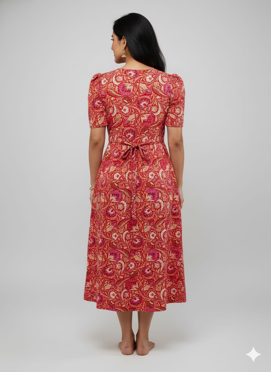 Capri Feeding Wear with Puff Sleeve Red Sandal Floral