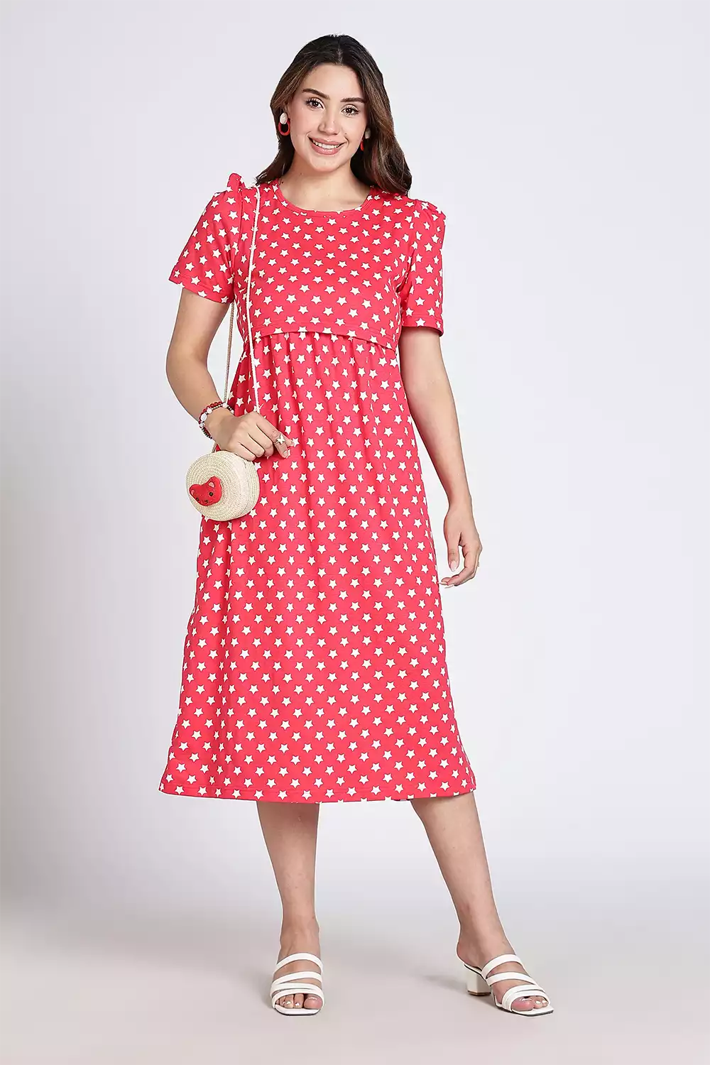 Capri Feeding Wear with Puff Sleeve Red Star